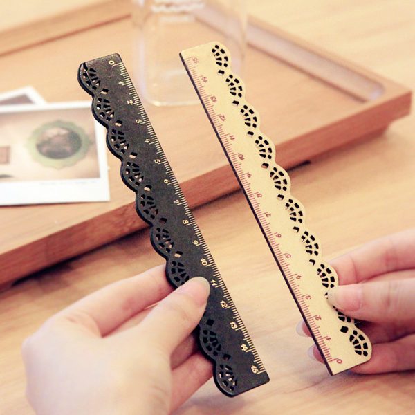 1 Pcs Korea Zakka Kawaii Cute Stationery Lace Brown Wood Ruler Sewing Ruler Office School Accessories