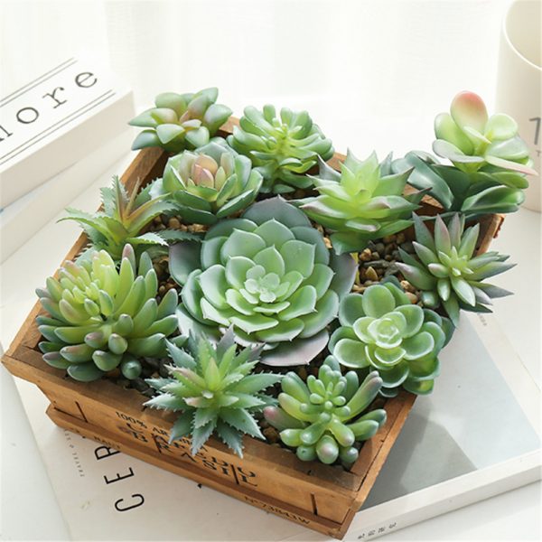 Artificial Succulents Plants Flocking Cheap DIY PVC Wedding Garden Decoration Flower Accessories For Home Indoor Decoration Gift