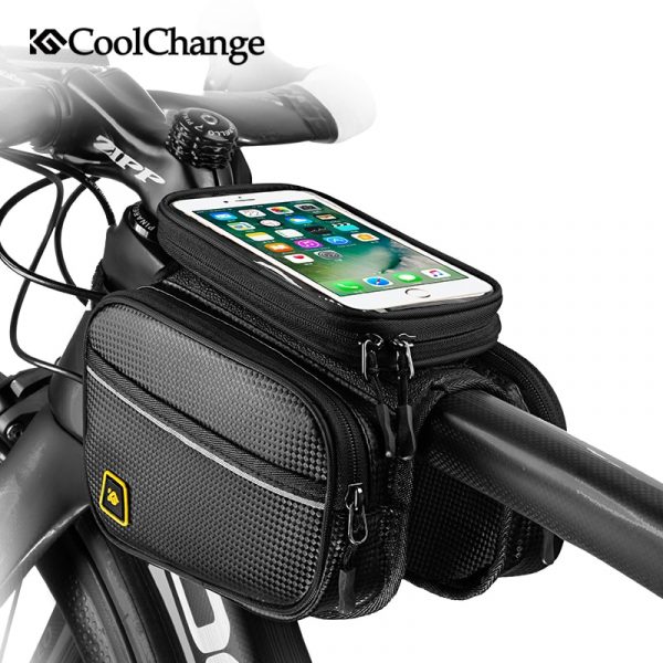 CoolChange Bicycle Bag Front Frame Large MTB Bike Bag With Waterproof Cover Screen Touch Top Tube Phone Bag Cycling Accessories