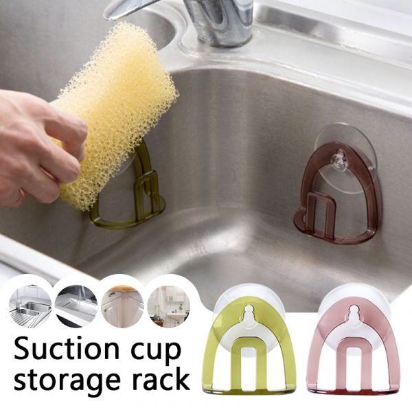 Cute Kitchen Suction Cup Sink Drain Rack Sponge Storage Holder Sink Soap Drainer Rack Bathroom Accessories Organizer hooks