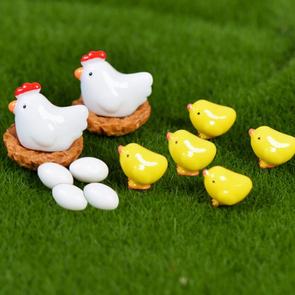 DIY 2-13PCS Hen Chicken Chick Egg Nest Small Pasture Statue Miniatures Ornament For Fairy Garden Dollhouse Plant Decoration