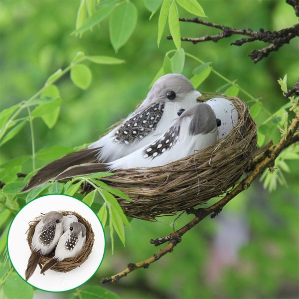 Feathered Birds Fashion Garden Decoration Realistic Bird Nest Artificial Craft Bird Background Props Handmade Bird Egg Suit