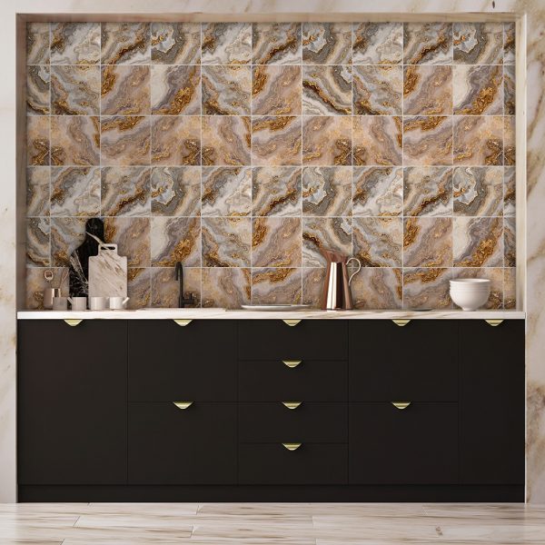 Funlife Gray And Gold Imitation Marble Tiles Bedroom Living Room Deco