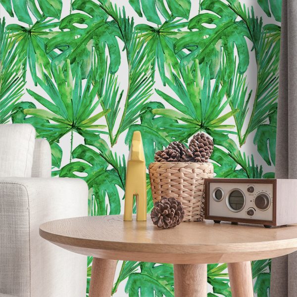 Funlife Nordic Wall Sticker For Living Room Bedroom,Green Plant Waterproof Self Adhesive Wallpaper Sticker For Modern Home Decor