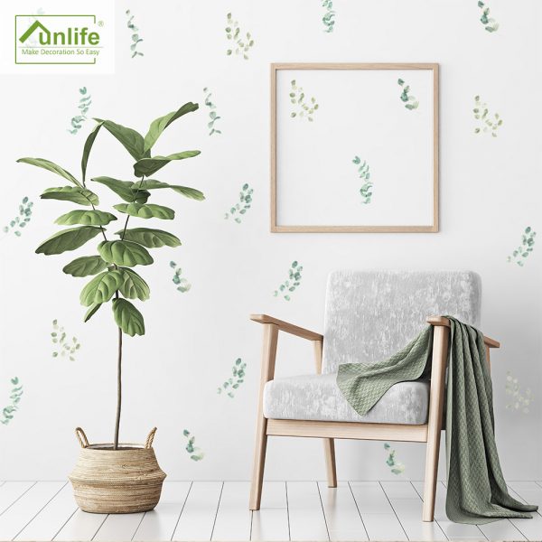 Funlile Nordic Style Wall Stickers Living Room Home Decor Modern,Green Plants Leaf Stickers For Nursery Baby Kid Room Waterproof