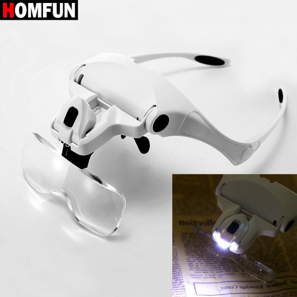 HOMFUN Diamond Painting Embroidery 1.0X 1.5X 2.0X 2.5X 3.5X Adjustable 5 Lens Loupe LED Light Headband Magnifier Glass With Lamp