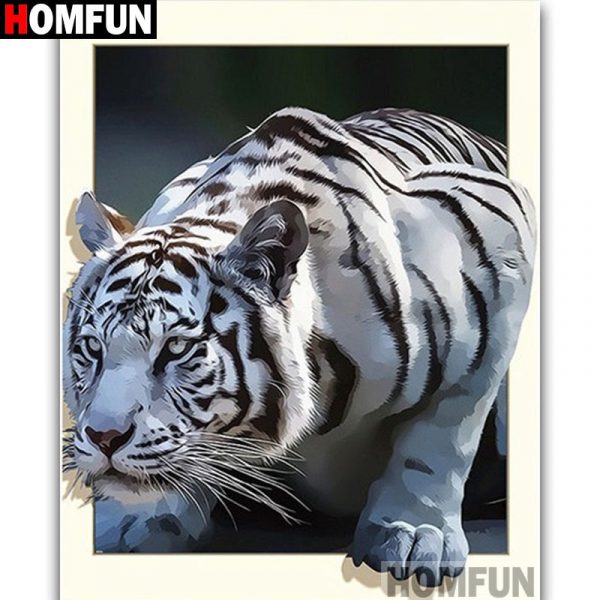 HOMFUN Full Square/Round Drill 5D DIY Diamond Painting "Animal tiger" 3D Diamond Embroidery Cross Stitch Home Decor A19045