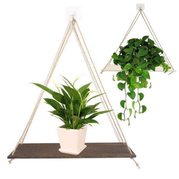 HotWood Swing Hanging Rope Wall Mounted Shelves Plant Flower Pot Rack Indoor Outdoor Decoration Simple Design Shelves Home Decor