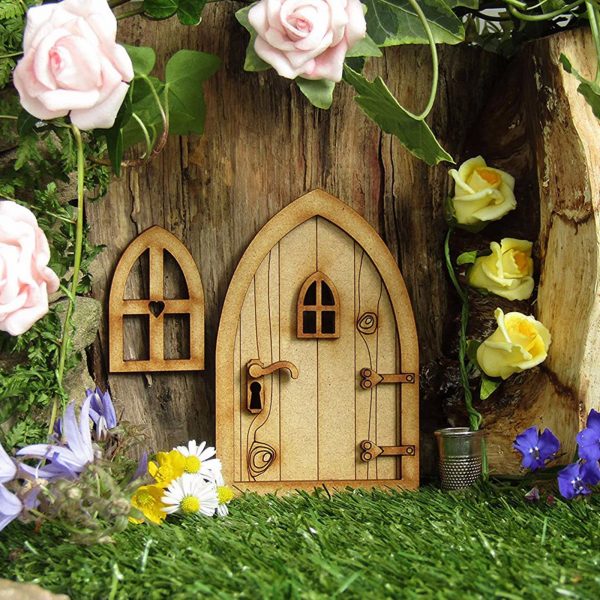 New Hot Fairy Door and Windows Set for Trees Miniature Wooden Fairy Pixie Garden Outdoor Decor for Home Kids USJ99