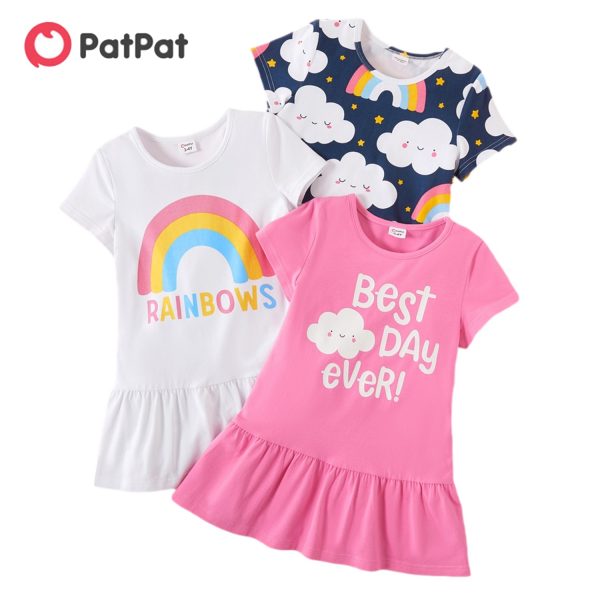 PatPat 2021 Spring and Autumn 3-pack Toddler Girl Dots and Solid Long-sleeve Dress Set Cute Children's Clothing