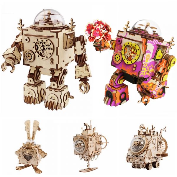 Robotime 5 Kinds Fan Rotatable Wooden DIY Steampunk Model Building Kits Assembly Toy Gift for Children Adult AM601