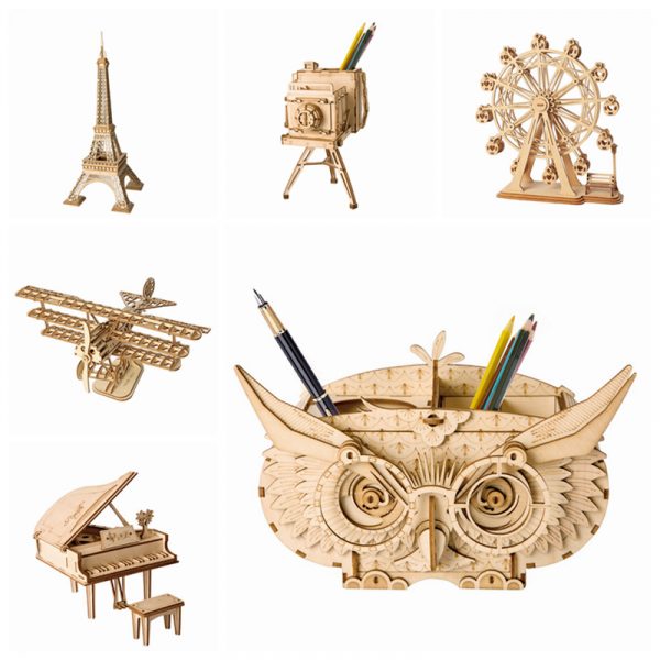 Robotime 7 Kinds DIY 3D Wooden Animal&Building Puzzle Game Assembly Toy Gift for Children Kids Adult Model Kits TG207