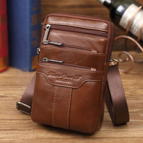 Fashion New style Men Genuine Leather Waist Bag Cell/Mobile Phone Coin Purse Pocket Belt  Military Male Crossbody Shoulder Bag