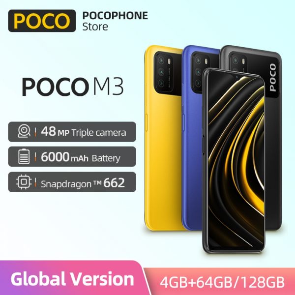 In Stock Global POCO M3 4G 128G Smartphone Snapdragon 662 Octa Core 6.53" Display 48MP Camera Fast Charging 6000mAh Battery