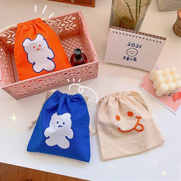 Smiley Organizer Kawaii Bear Canvas Cosmetic Bag Women Storage Pouch Cute Makeup Bag Travel Toiletry Bag Travel Wash Accessories