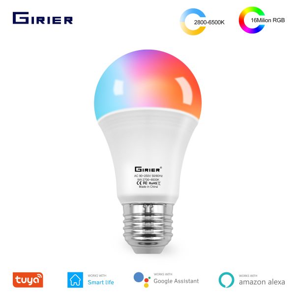 Tuya Wifi Smart Light Bulb E27 Led RGB Colorful Changing Dimmable Light Bulb Work with Alexa Google Home No Hub Required 12W 15W