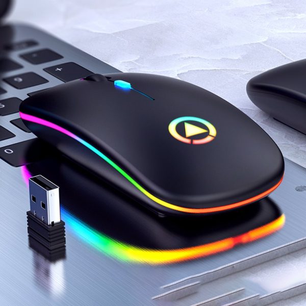 Ultra-thin LED Colorful Lights Rechargeable Mouse Mini Wireless Mute USB Optical Ergonomic Gaming Mouse Notebook Computer Mouse